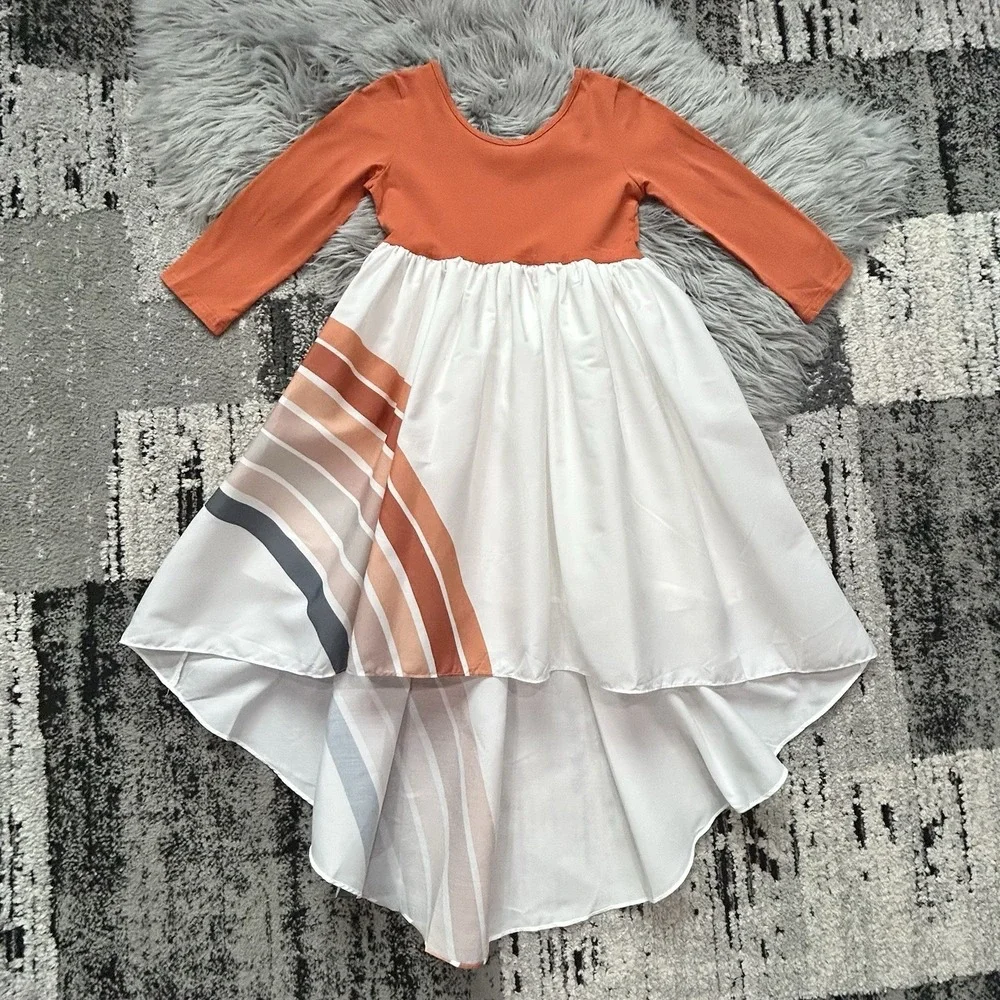 Oopsie Daisy Girl's Hi Lo Rust Orange Rainbow Dress Size 10 NWT
